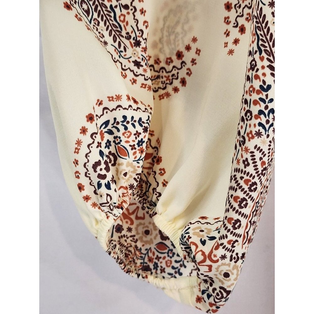 Cal Style Dress Womens Large Cream Paisley Print Balloon Sleeve Tunic Mini - Picture 10 of 13